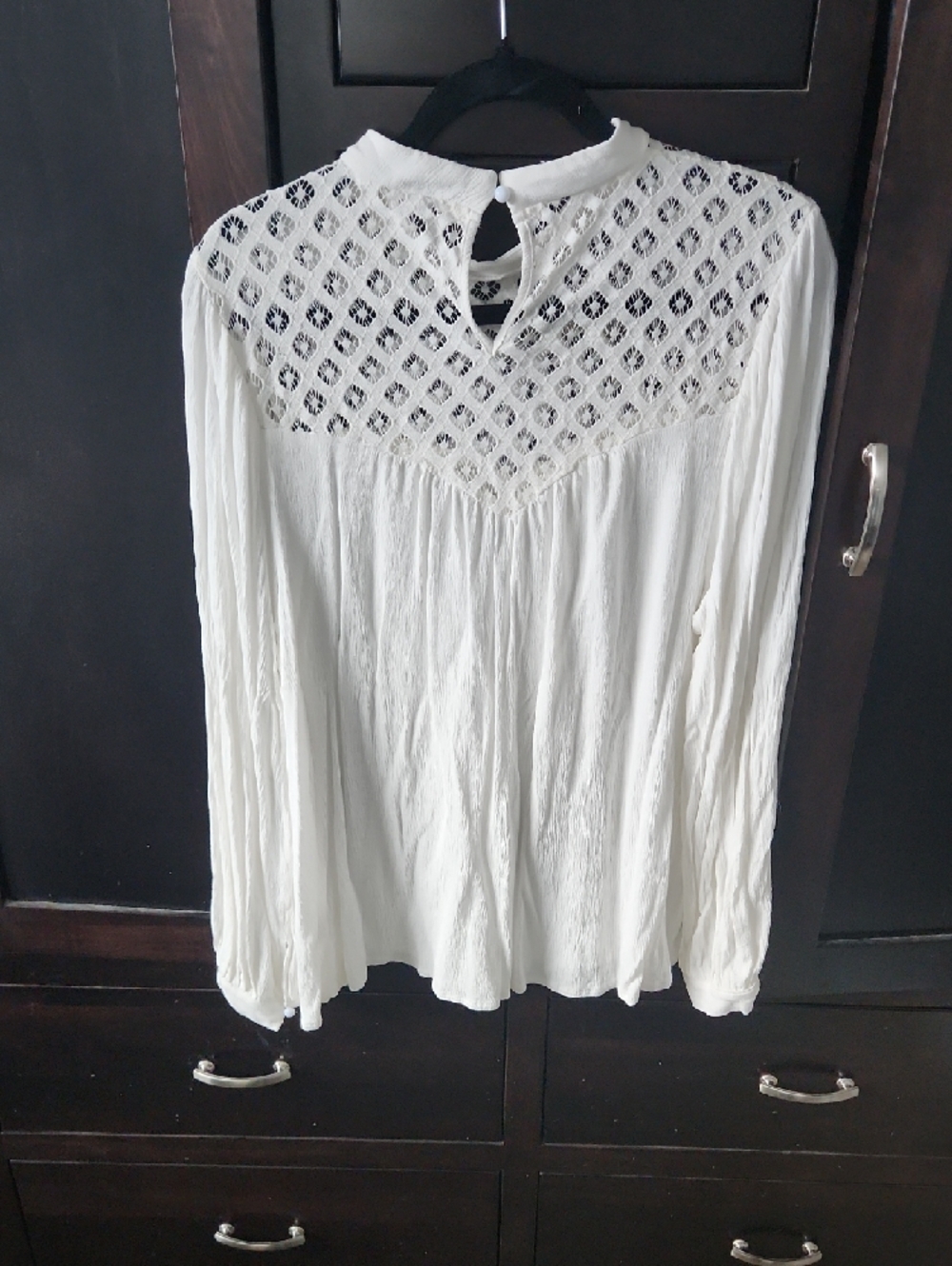 White Crochet-Yoke Long Sleeve Peasant Blouse - Picture 9 of 9